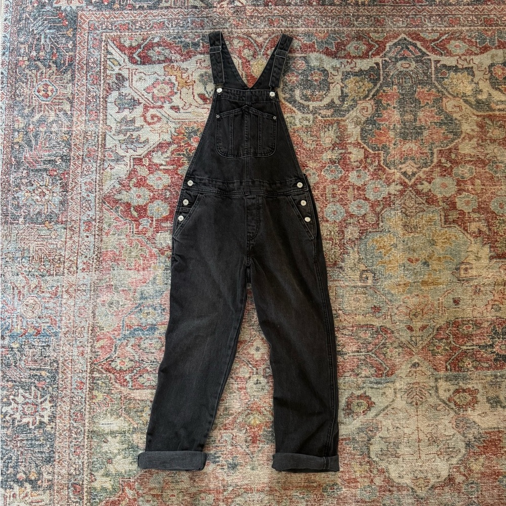 Slouchy Straight Non-Stretch Black Workwear Jean Overalls from Old Navy